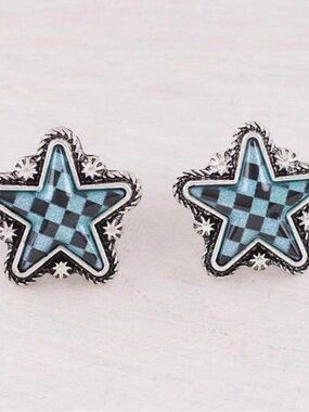 Star Checkerboard Turquoise Stud Earrings
